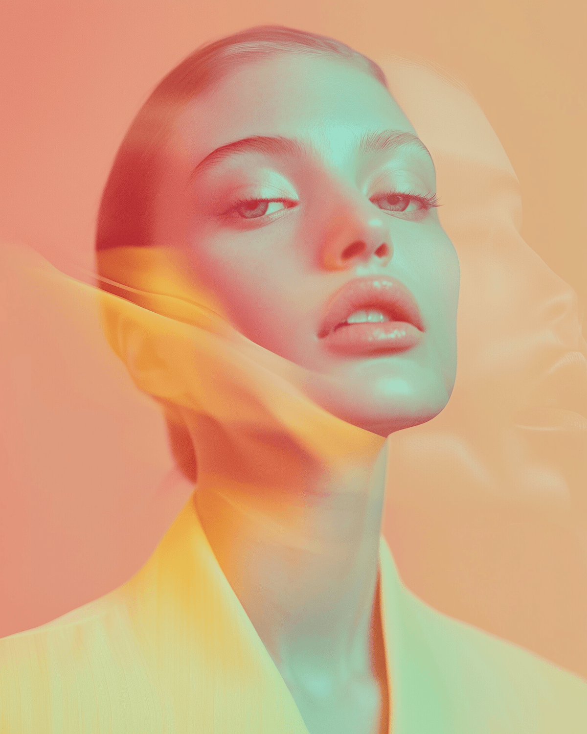 Portrait lit in warm orange and deep teal studio light
